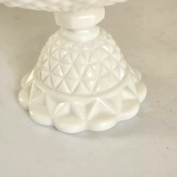Vintage Imperial Milk Glass Compote White Reticulate Lace Edge Diamond Point - Picture 2 of 11